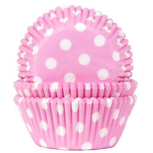 House of Marie Muffinsform Babyrosa med hvite polkadotter pk/50