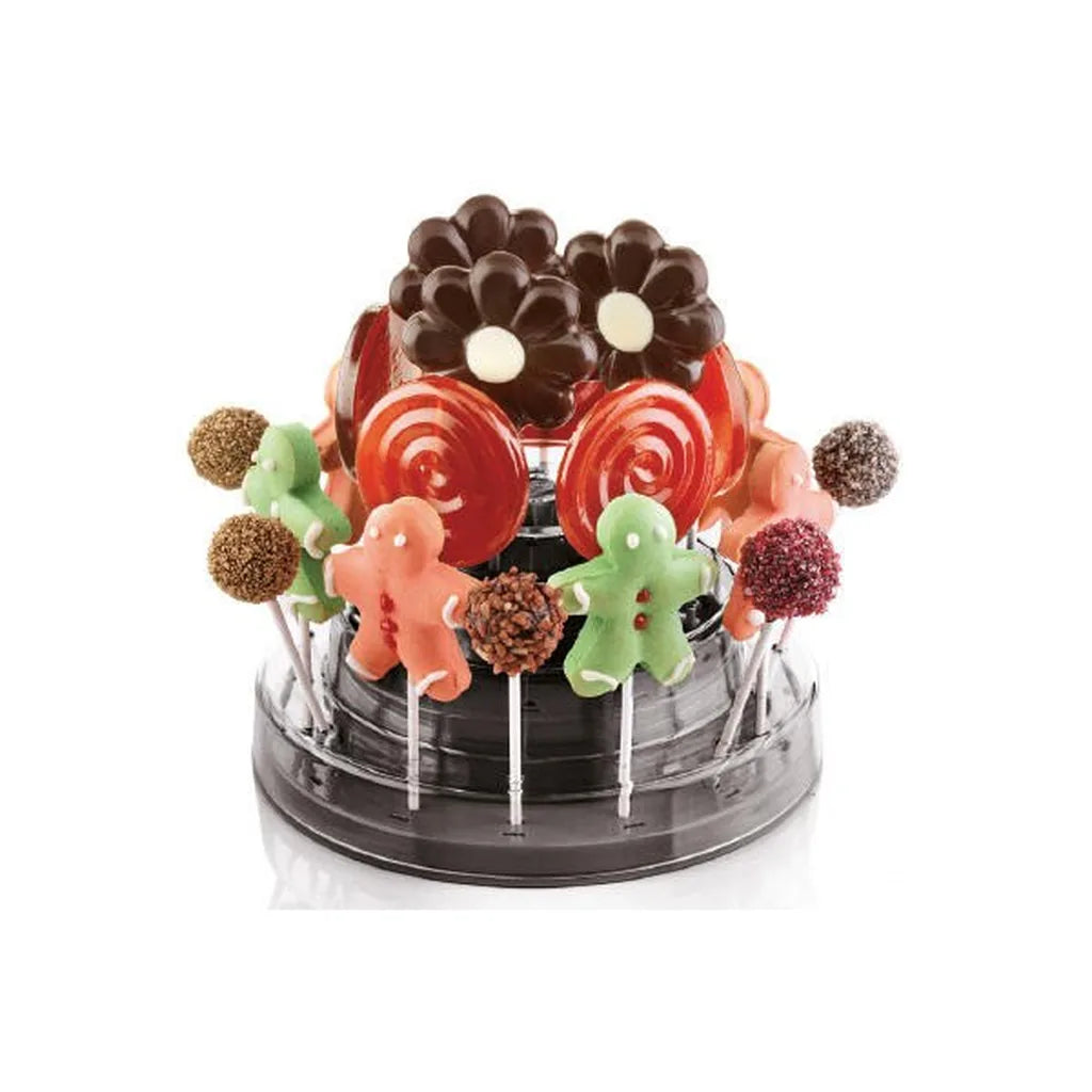 Cake pops-stativ brukt til fargerikt godteri og sjokolade
