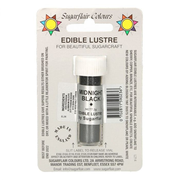 Sugarflair spiselig glitter Midnight Black, 2g
