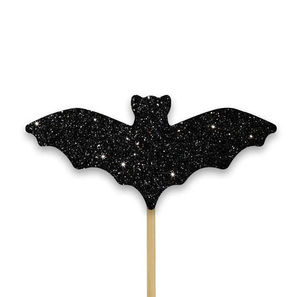 cupcaketopper til halloween, svart glitrende flaggermus
