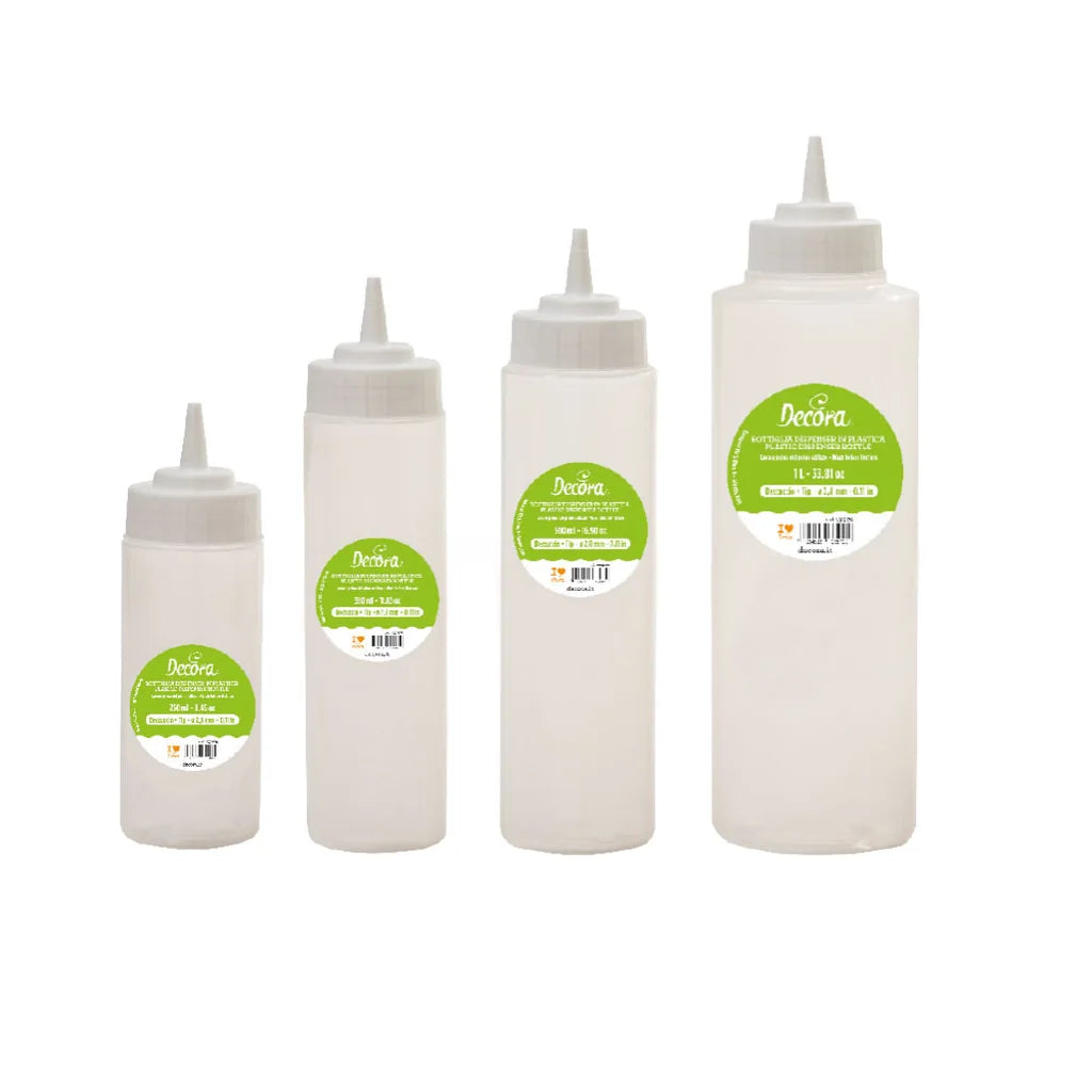 Decora doseringsflasker med 2,8 mm åpning i fire størrelser