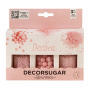 Rosa sukkerperler og sukkerstenger fra Decora