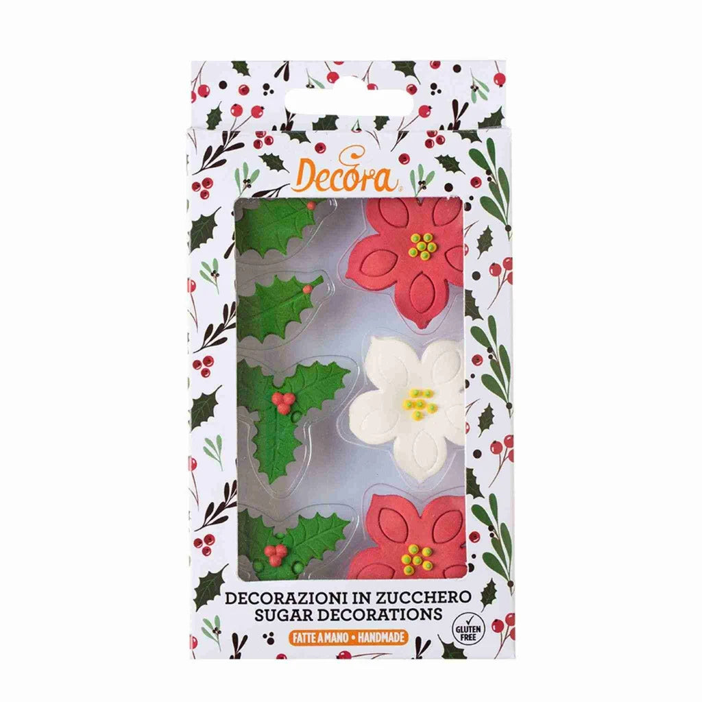 Decora Spiselig Kakepynt - Julestjerne og kristtorn pk/7