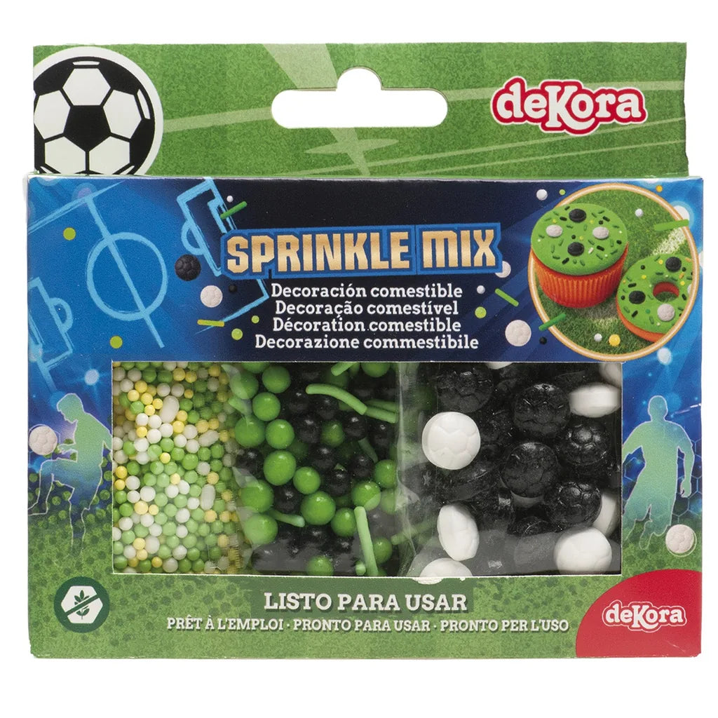 Dekora fotball strøssel mix 70 g vist i original emballasje forfra