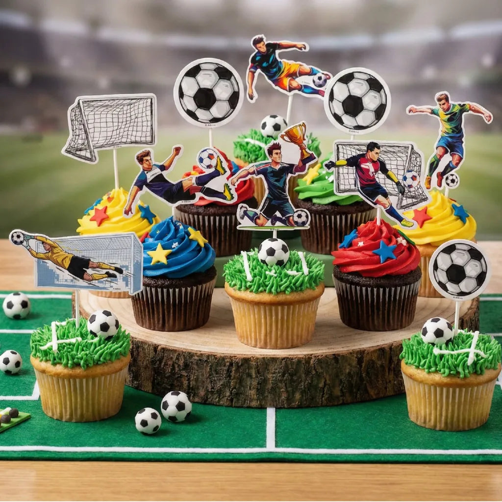 DeKora kakepynt fotball brukt på cupcakes til fotballbursdag