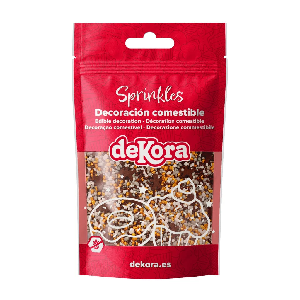 deKora Ginger Glow kakestrøssel med pepperkakemenn, 100 g, produkt og innhold