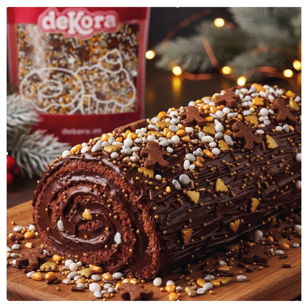 deKora Ginger Glow kakestrøssel med pepperkakemenn, 100 g, pakning med mål