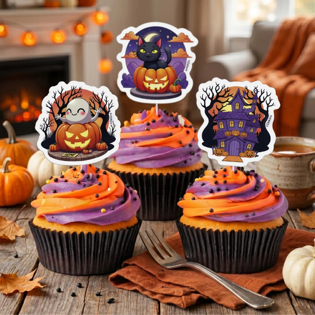 Halloween-cupcakes pyntet med kaketoppere fra deKora