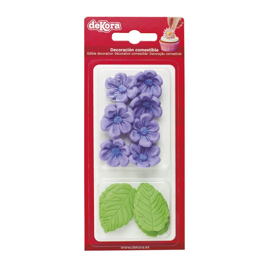 dekora spiselig blomster lilla blomster og grønne blad