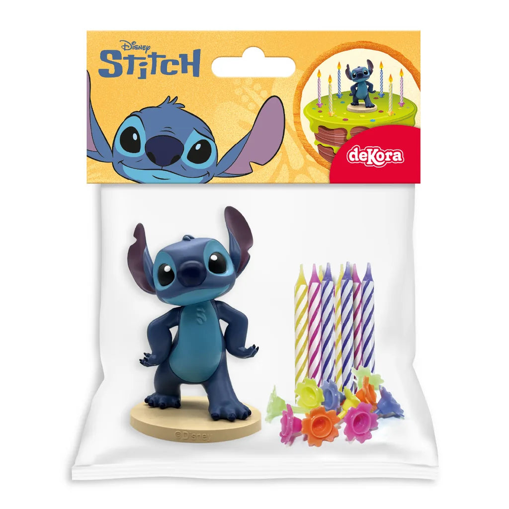 deKora Stitch-kaketopp med 10 kakelys og lysholdere i pakningen