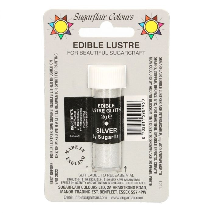 Sugarflair spiselig glitter Silver, 2g