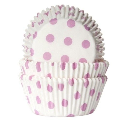House of Marie Muffinsformer Hvite med babyrosa polkadotter pk/50