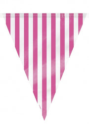 Plastvimpelrekke, stripet hvit og rosa, ca 3,6m