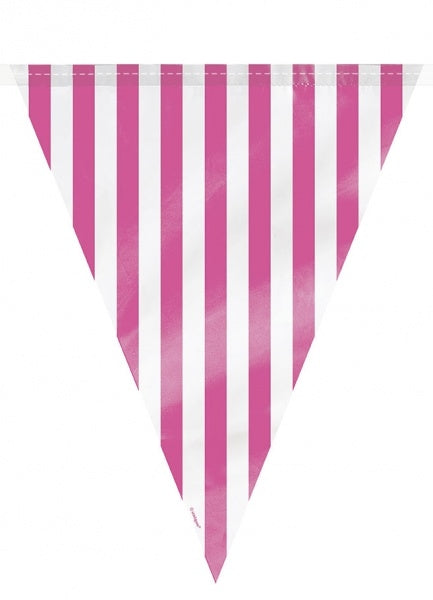 Plastvimpelrekke, stripet hvit og rosa, ca 3,6m
