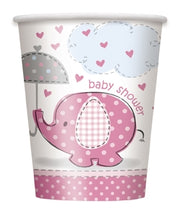 Babyshower elefant, 8 engangsbeger, rosa