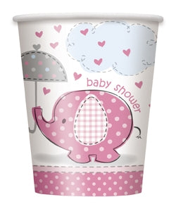 Babyshower elefant, 8 engangsbeger, rosa