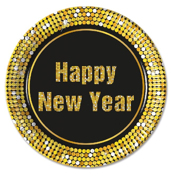Happy New Year papptallerken 23cm, 8stk