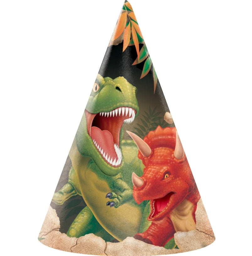Partyhatter - Dinosaur, 8 stk