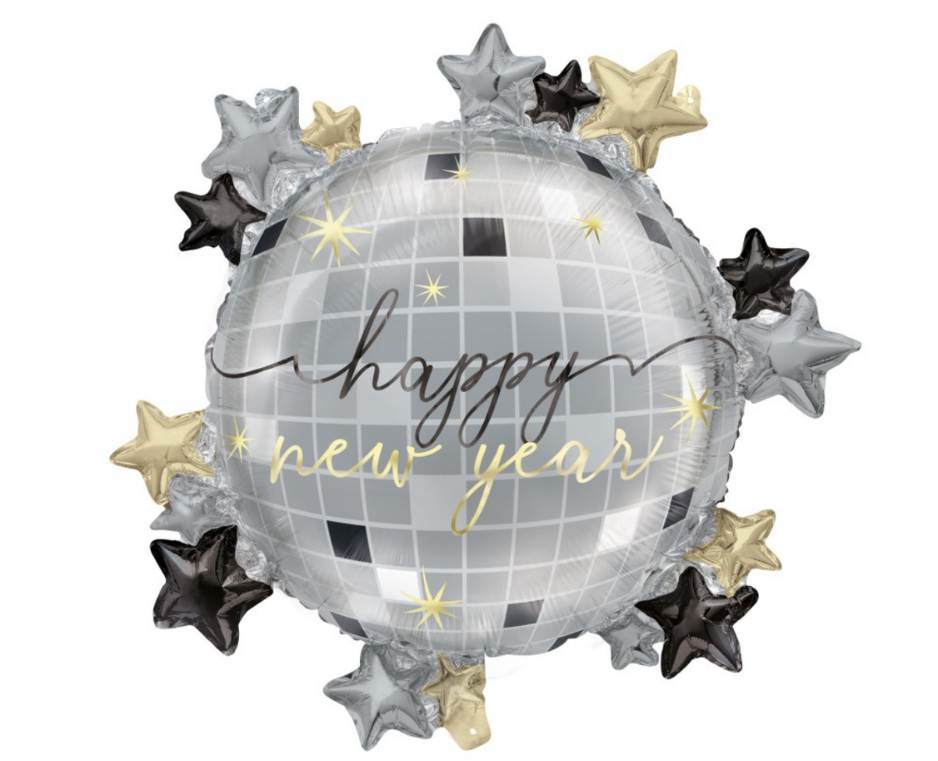 Folieballong happy new year sølv