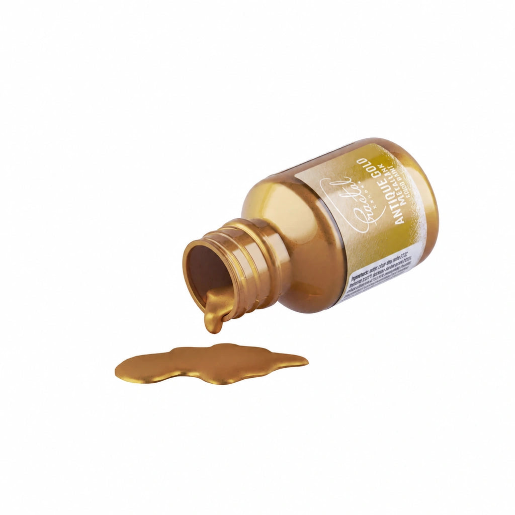 Antikk gullfarget MetallInk maling helles fra flasken