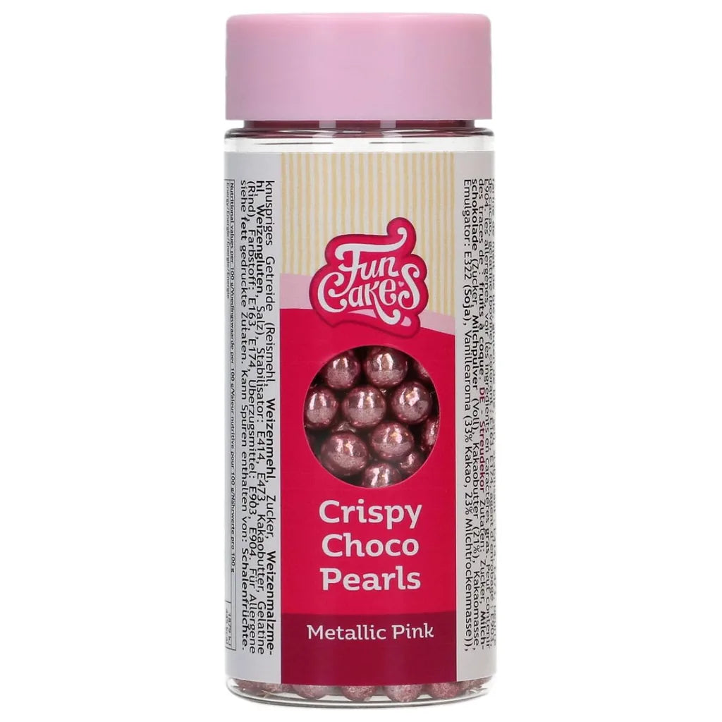 FunCakes Crispy sjokoladeperler i rosa metallic, 60 g pakning