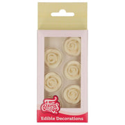FunCakes hvite sukkerpasta-roser, 6 stk i pakke