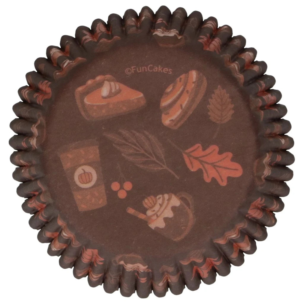 FunCakes Cozy Fall muffinsform med gresskar og blader sett ovenfra