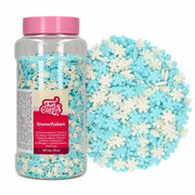 FunCakes hvite og blå snøfnugg, 450 g boks og kakestrøssel