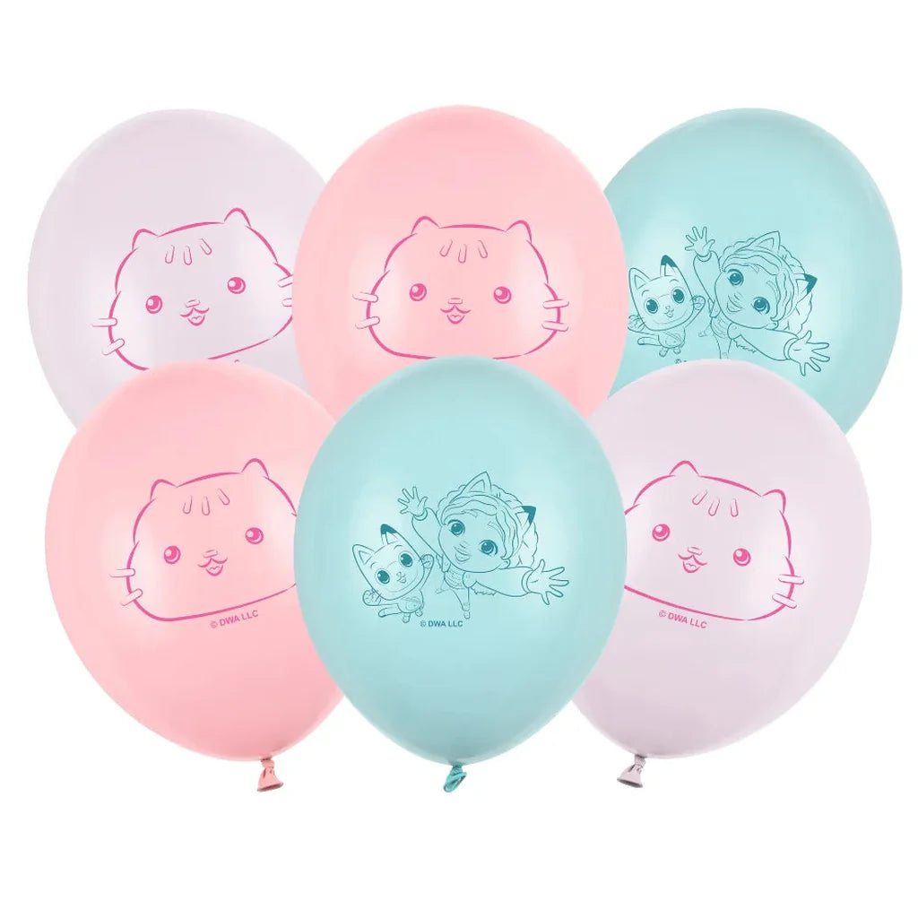 Seks Gabby’s Dollhouse ballonger i rosa, lilla og mint