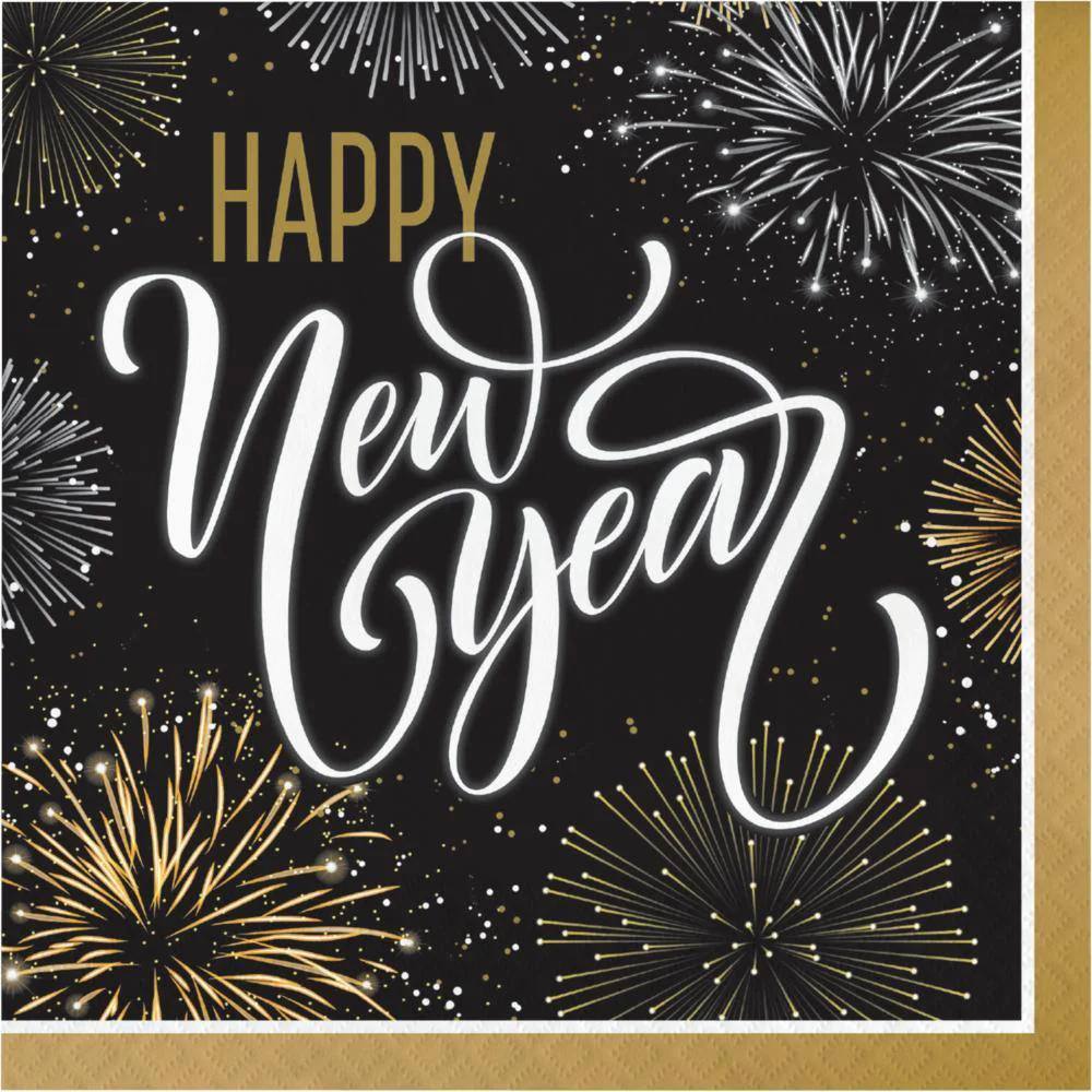 happy new year servietter i gull og svart
