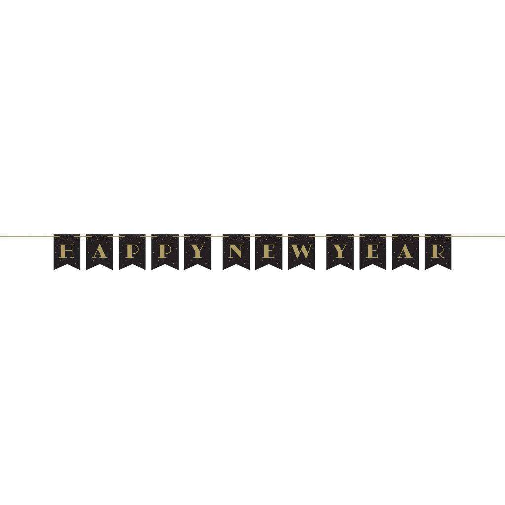 happy new year banner i gull og svart