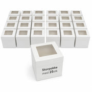 Storpakke med 25 hvite kakeesker 22x22x25 cm med vindu