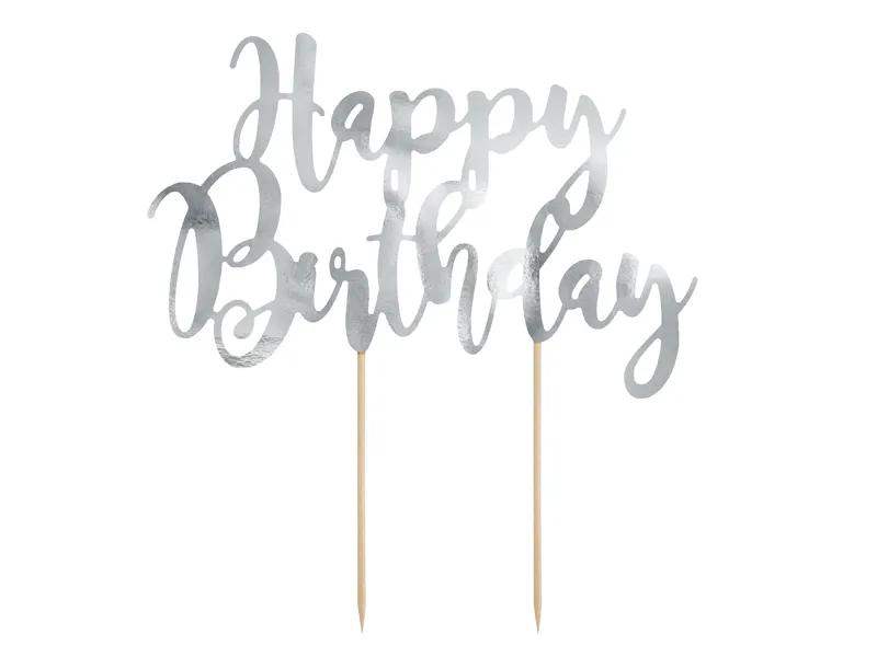kaketopp i sølv happy birthday