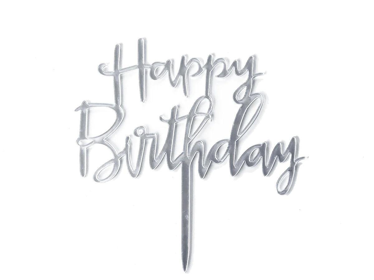 Kaketopp Sølv -Happy Birthday-