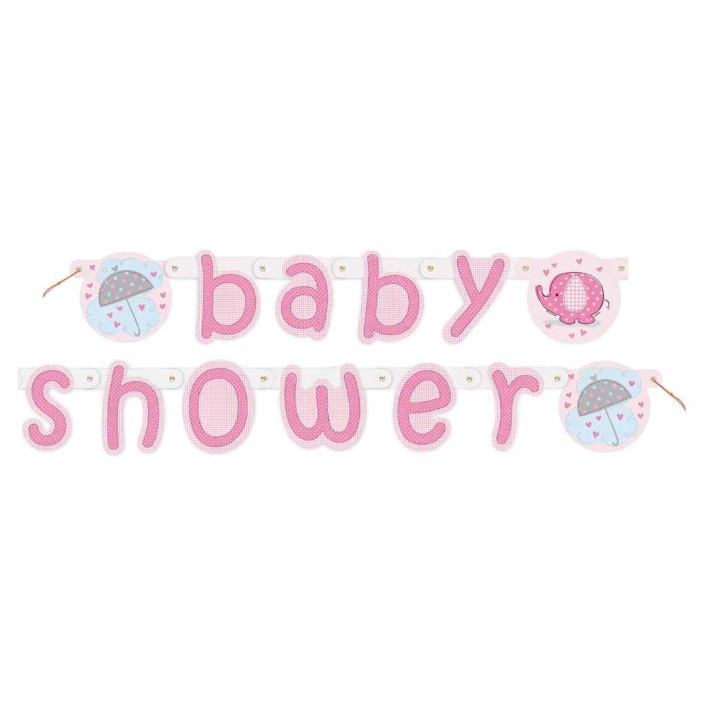 Babyshower rosa pappbanner "elefant/paraply", 1,6meter