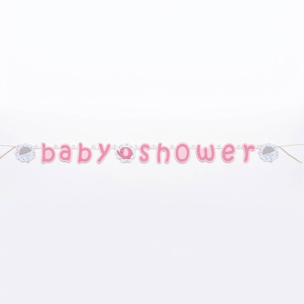 Babyshower rosa pappbanner "elefant/paraply", 1,6meter