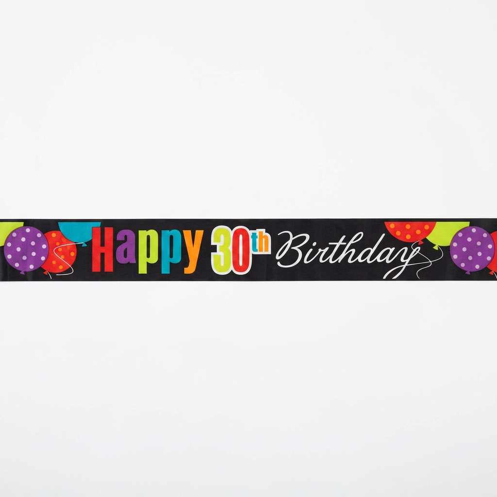 Bursdagsbanner -30- svart og farger. ca 3,6m