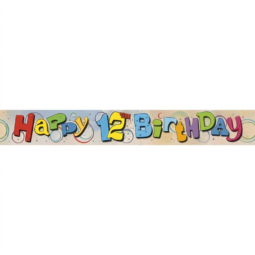 Foilbanner til 12årsdag, ca 3,6m