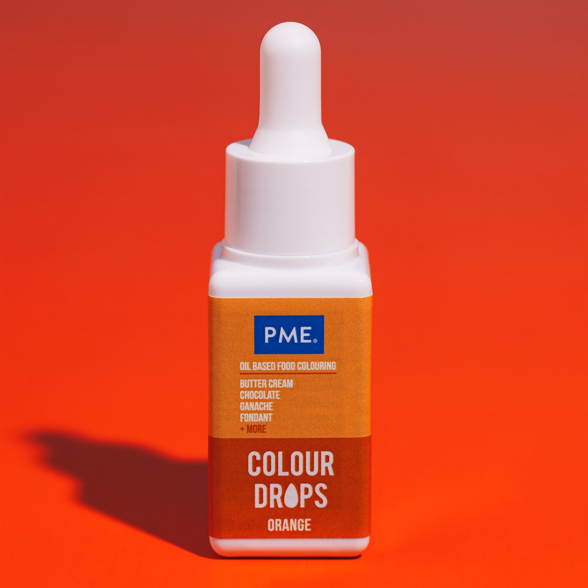 PME Colour Drops oransje oljebasert matfarge 20 ml flaske med dråpeteller