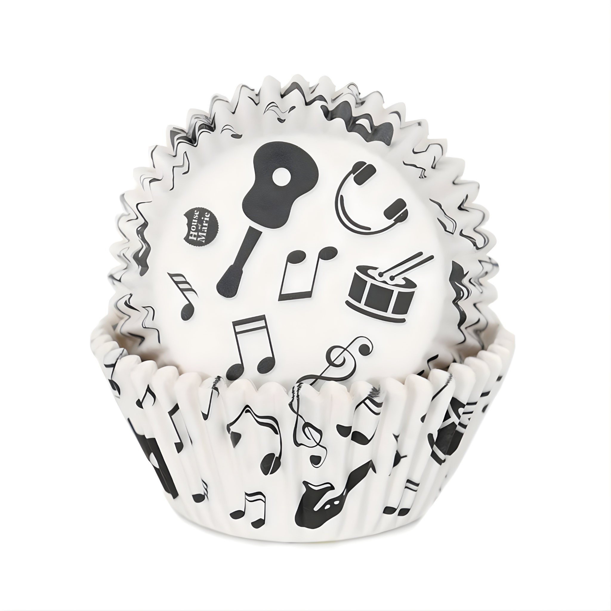 Standard muffinsformer -Musikknoter-, Hvit og svart, pk/48 <p data-start="109" data-end="482"> House of Marie Muffinsformer musikknoter 48 stk  
<p data-start="109" data-end="482"><meta charset="UTF-8"> Gi bakverket ditt en musikalsk touch med disse stilige muffinsformene fra House of Marie. Formene er dekorert med et lekent mønster av musikknoter, gitarer, trommer og andre instrumenter – perfekt
