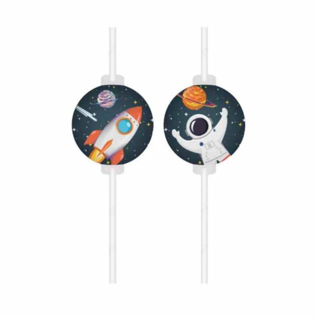 Papirsugerør med dekor, Verdensrommet - Rocket Space, pk/4 – produktbilde