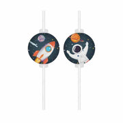Papirsugerør med dekor, Verdensrommet - Rocket Space, pk/4 – produktbilde