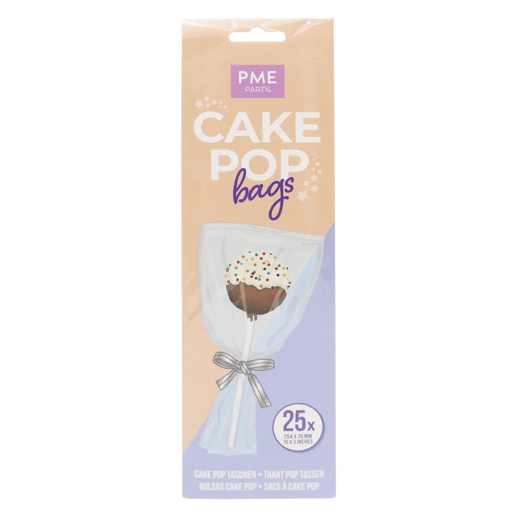 PME cake pop-poser med sølvbånd, pakning med 25 poser