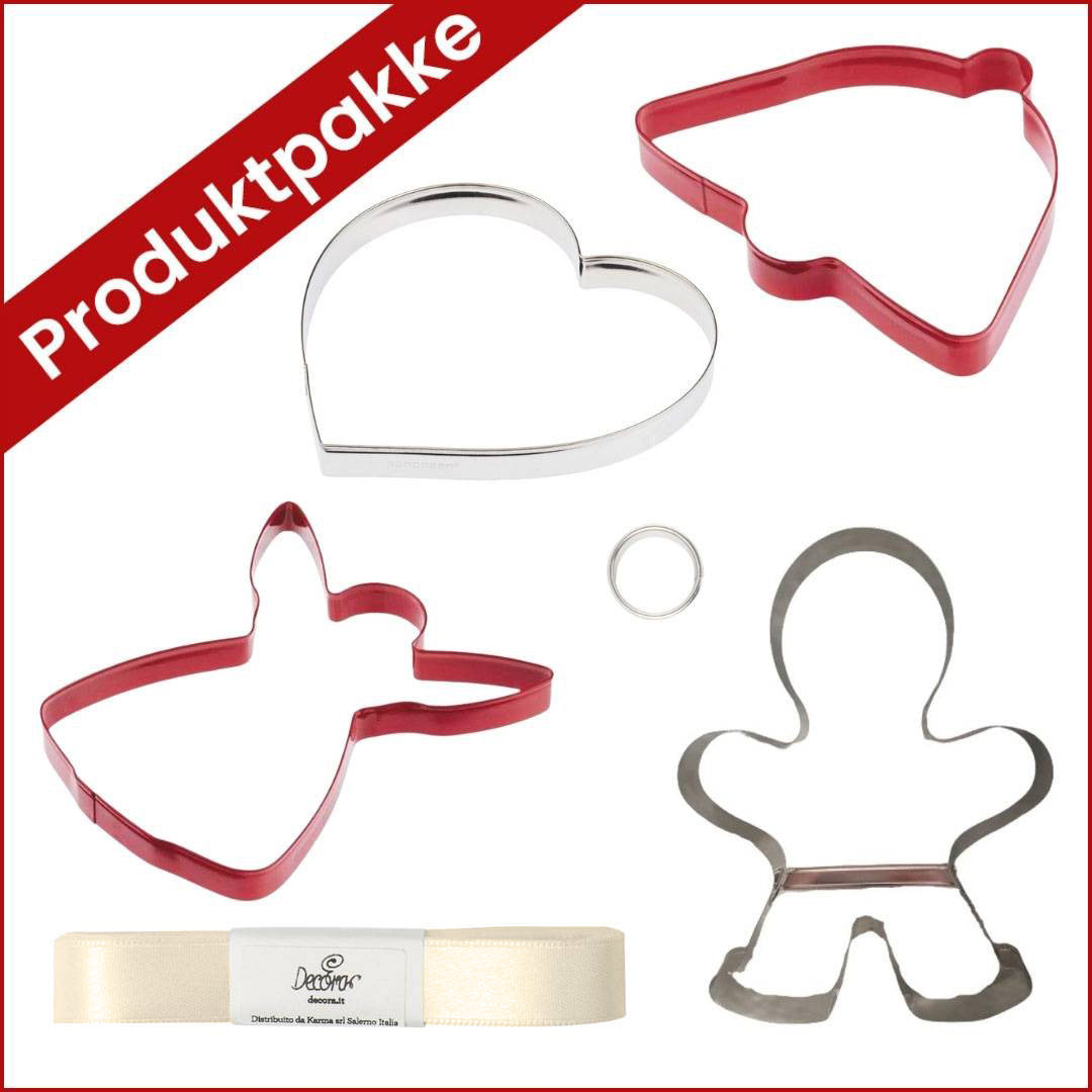 produktpakke store pepperkakeformer til vindusdekor med hullustikker og satengbånd