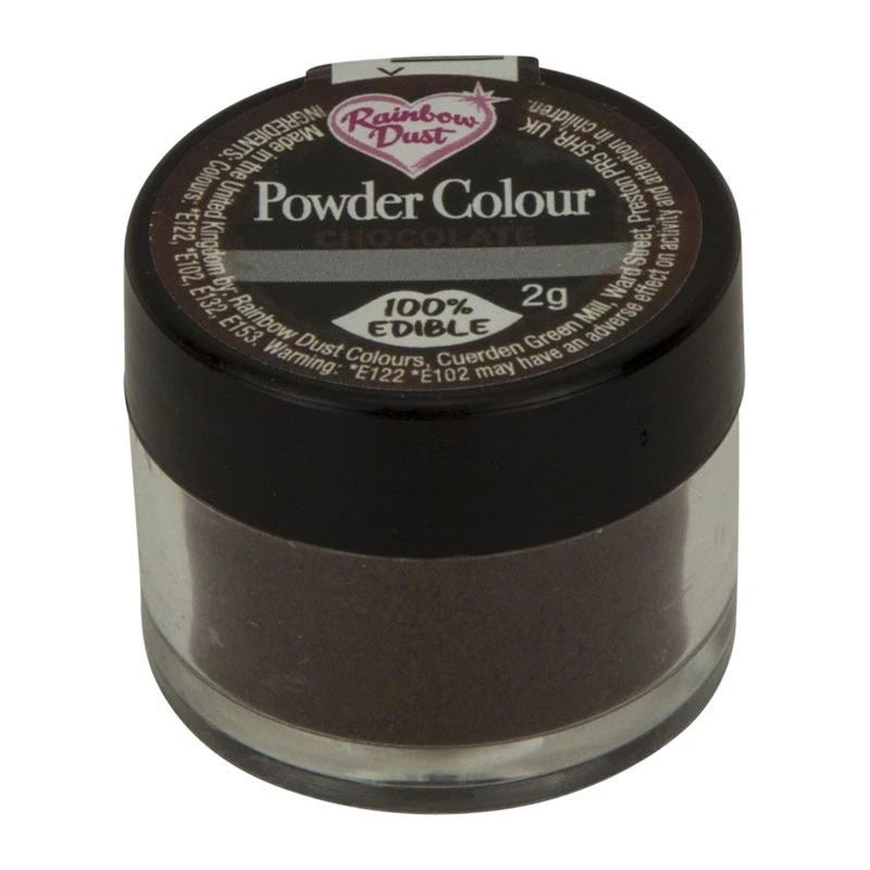 Rainbow Dust Powder Colour Chocolate – brun spiselig pulverfarge, 2 g pakning sett forfra