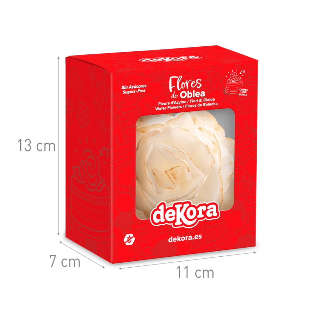 Dekora rose wafer hvit og gull 12 cm - klar til bruk på kaken din