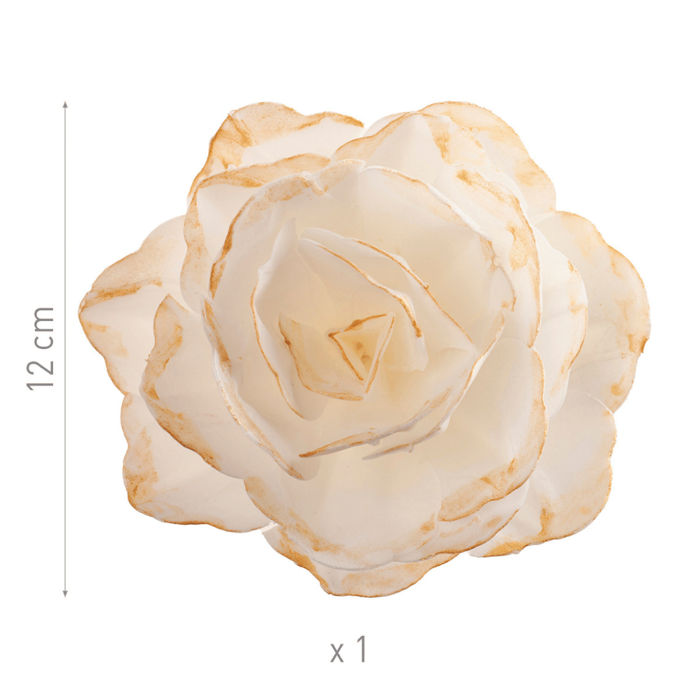 Nærbilde av rose wafer hvit og gull - realistiske detaljer og vakker farge