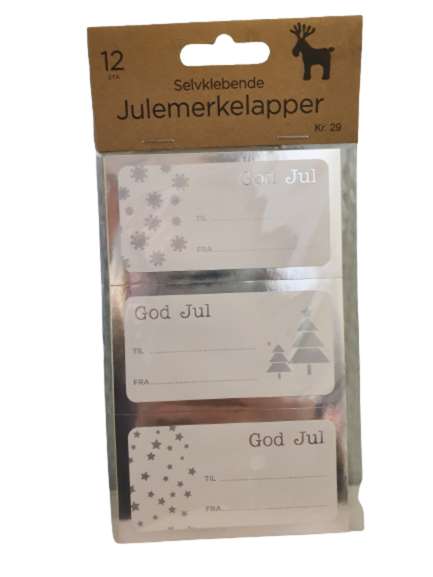 selvklebende julemerkelapper i sølv