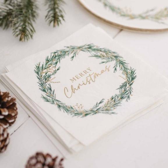 servietter til jul med kristtorn krans