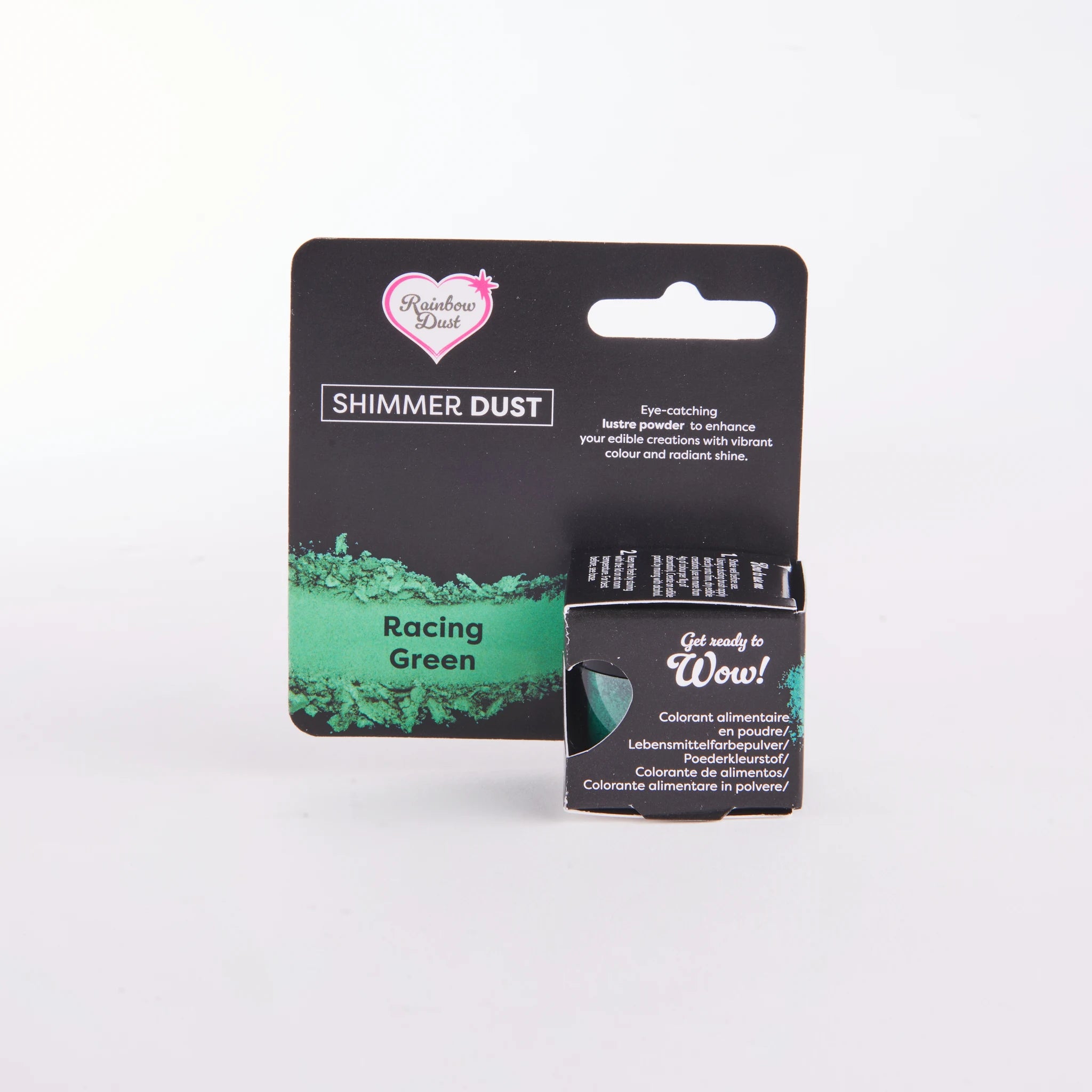 Rainbow Dust Shimmer Dust lustrepulver Racing Green 3 g – forsiden av produktkortet med grønt glitrende pulver